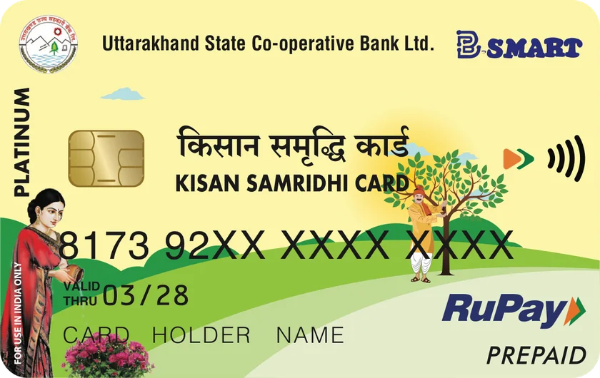 Kisan Samridhi RuPay Platinum prepaid card from B-Smart and Uttarakhand State Co-operative Bank, issued by OmniCard